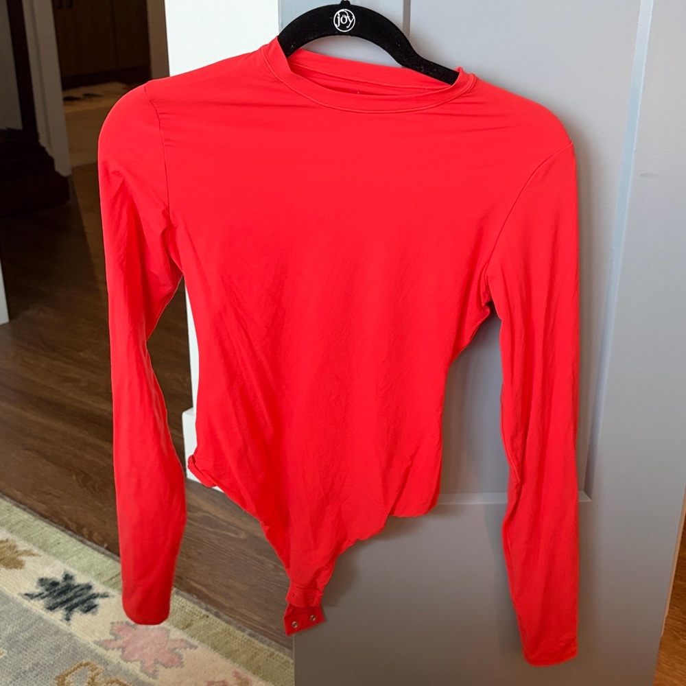 Skims Red Long Sleeve Bodysuit